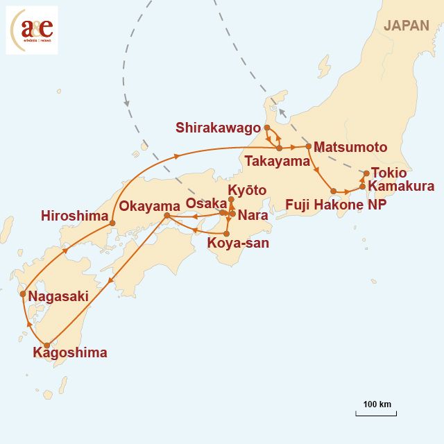 Reiseroute unserer Japan Reise Komfort auf Japanisch