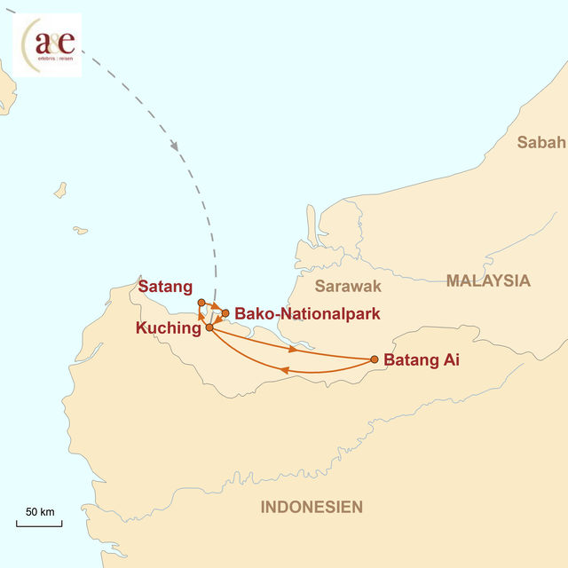 Reiseroute unserer Malaysia Reise Exotisches Sarawak