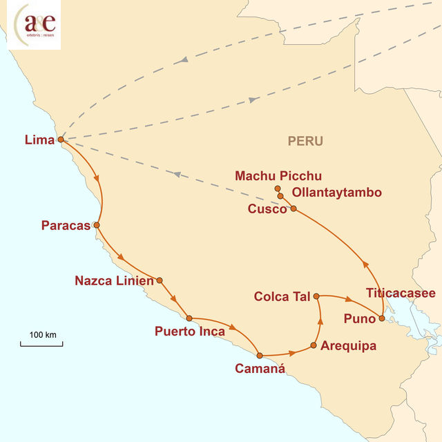 Reiseroute unserer Peru Reise Schätze des Südens