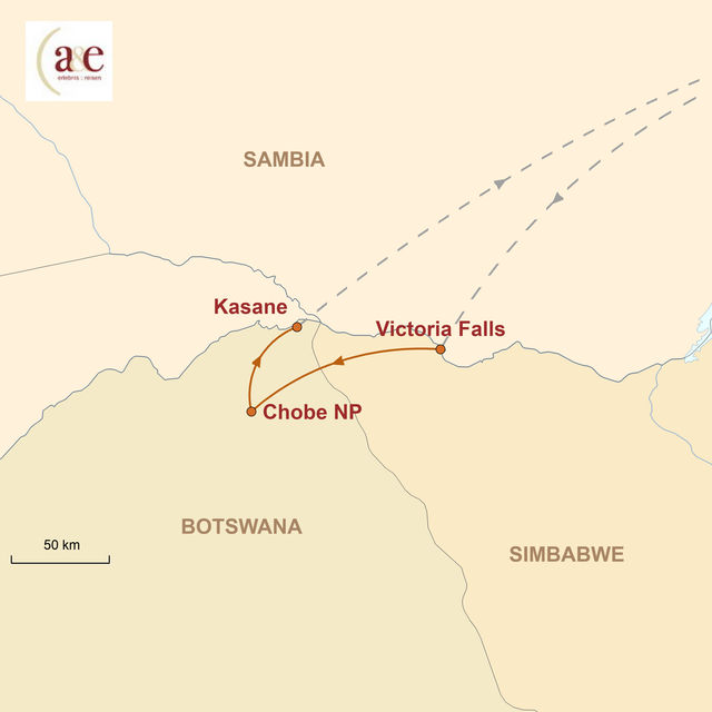 Reiseroute unserer Simbabwe Reise Grandiose Wasserfälle