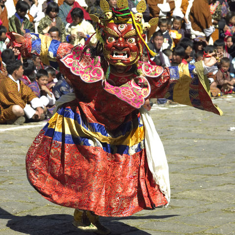 Maskierter Tänzer in Paro, Bhutan