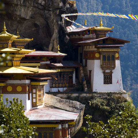 Tigernest-Kloster mit Gebetsfahnen, Bhutan