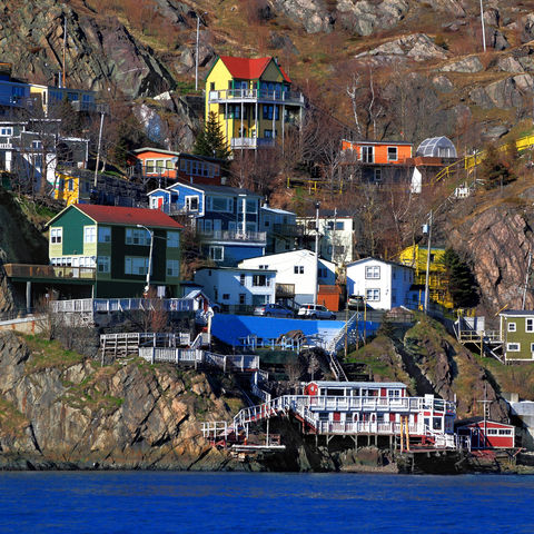 Bunte Häuser an der Steilküste in St. Johns, Kanada