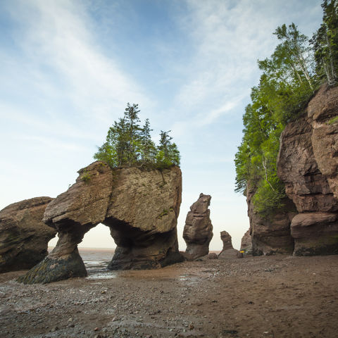 Der Ort mit dem höchsten Tidenhub der Welt: Hopewell Rocks, Bay of Fundy, Nova Scotia, Kanada