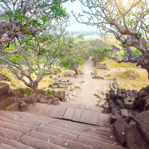 Treppen im Wat Phou Champasak, Laos