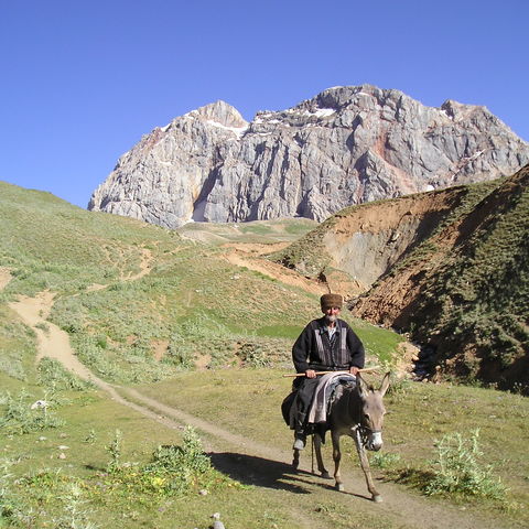 Tadschikischer Mann auf einem Esel, Tadschikistan