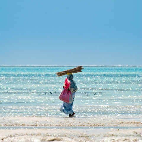 Frau bei der Arbeit auf Sansibar, Tansania