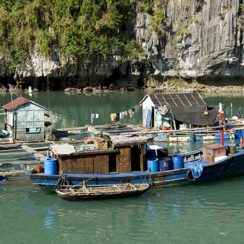 Schwimmendes Dorf in der Halong Bucht, Vietnam