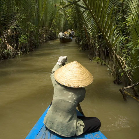 Per Sampan durch die Kanäle des Mekongdeltas, Vietnam